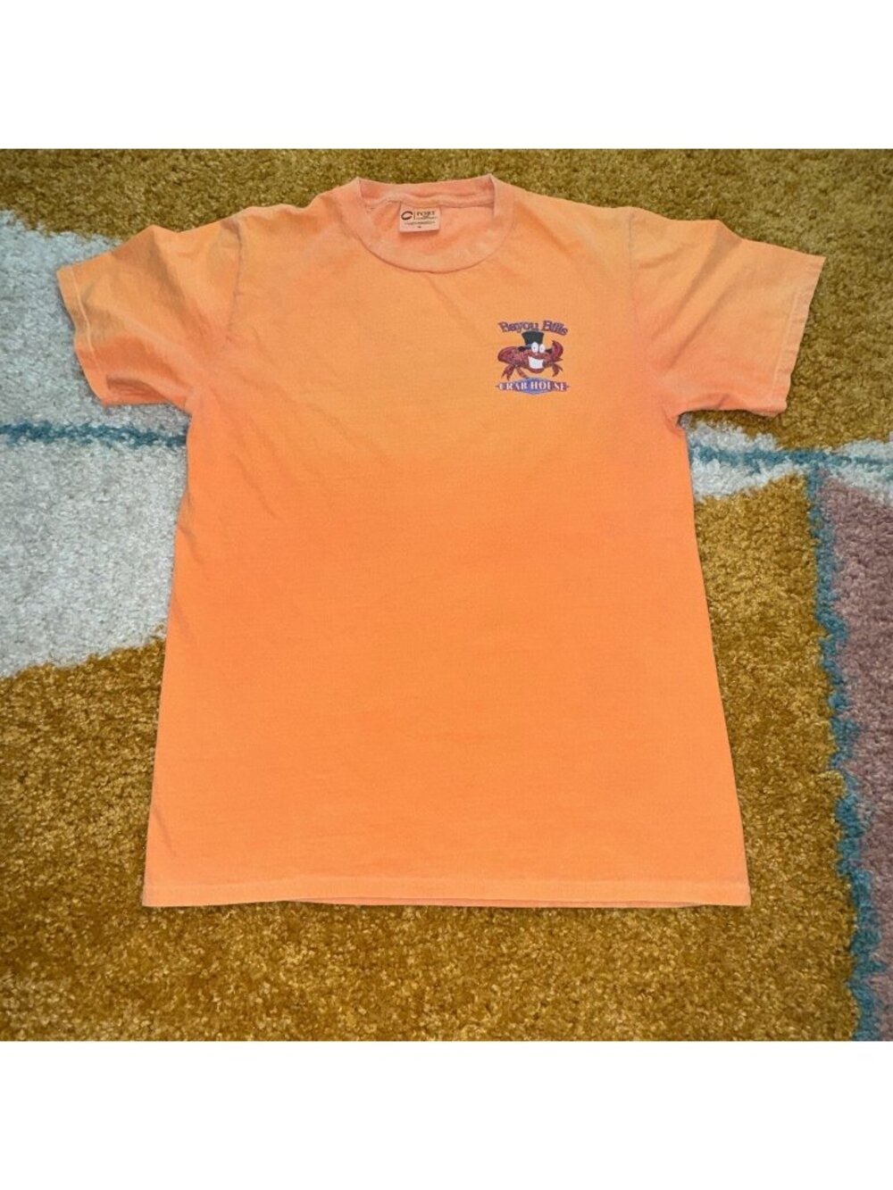 Bayou Bills Crab House Orange T Shirt Size S Don’t Worry Be Crabby